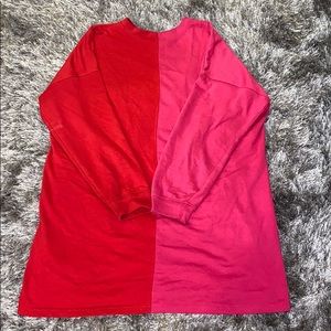 Oversized  longe sleeve red & pink dress